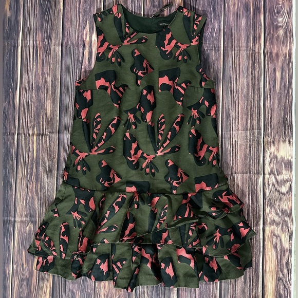 Banana Republic PIECED JACQUARD DROP-WAIST DRESS Stylish Dress in Green and Pink - Picture 2 of 8